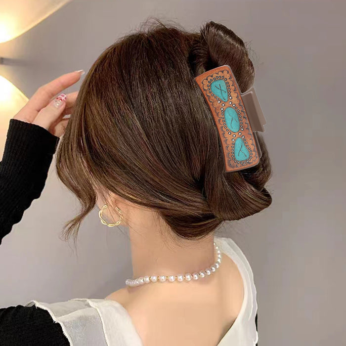 Wholesale Western Style Leather Hairpin Sunflower English Alphabet Clip Women Shark Clip