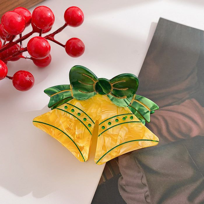 Wholesale Medium Red Christmas Bell Acetate Shark Clip With Pearl For Party Gift
