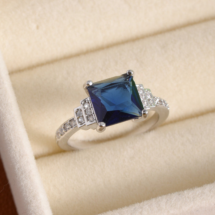 Wholesale Fashion large square sapphire blue zircon ring female jewelry
