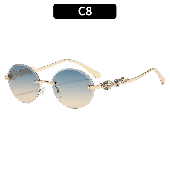 Wholesale Oval Frameless Retro Hip Hop Sunglasses for Travel Outdoor Trendy