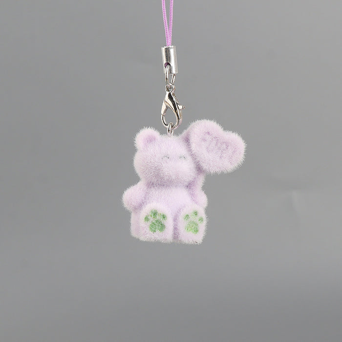 Wholesale Cartoon Flocked Heart-Bear Keychain