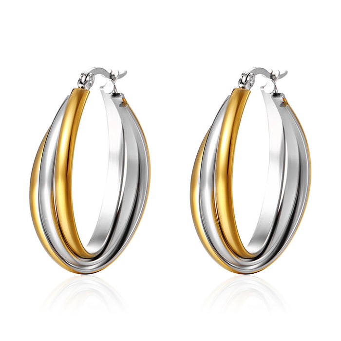 Wholesale  Stainless Steel Earrings Women's Oval Multi-Layer Splicing Titanium Steel  Earrings