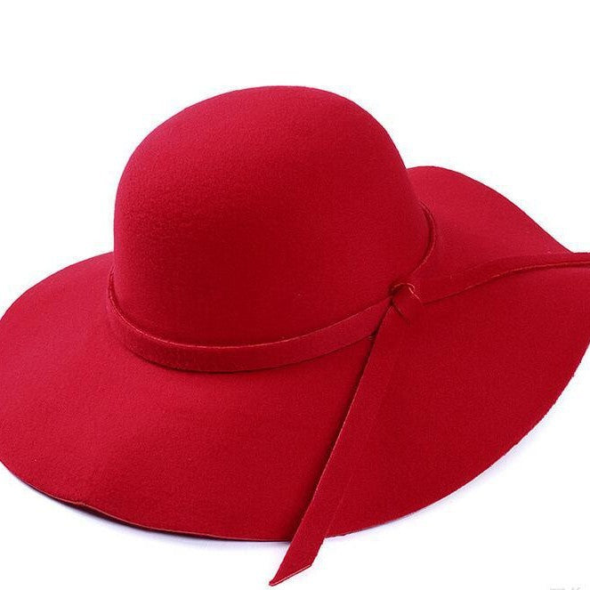 Wholesale Wave Large Brim Retro Faux Wool Felt Hat JDC-FH-DG010