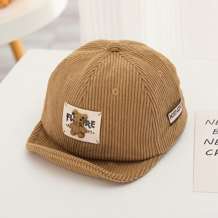 Wholesale thick corduroy cartoon bear logo simple children' s soft-brimmed hat baby cap