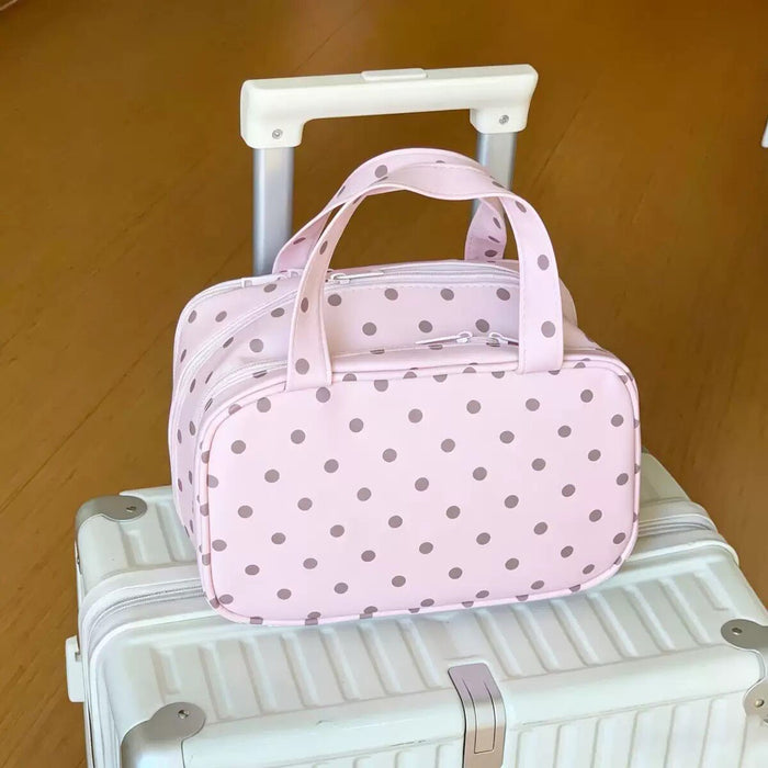 Wholesale Mint Green Polka Dot Cosmetic Bag Three Layer Large Capacity PU Travel Storage Pouch