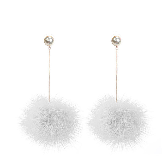 Wholesale mink fur ball earrings small cute long earrings