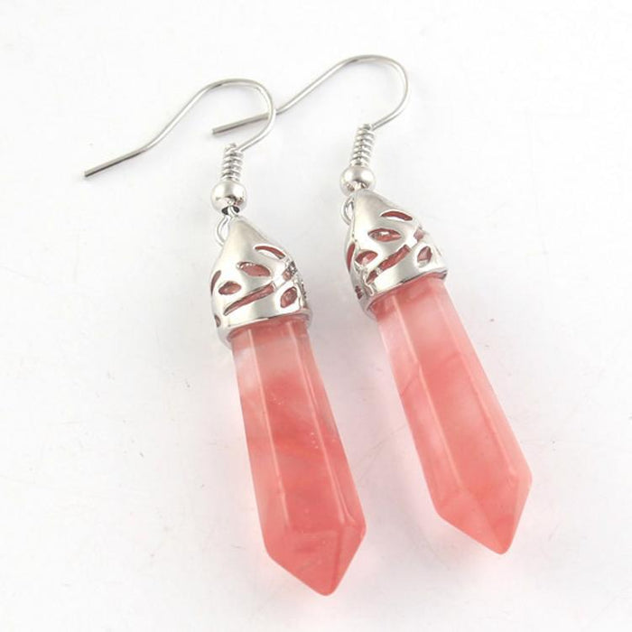 Wholesale Earrings Natural Crystal Natural Gemstone Hexagonal Post JDC-ES-YinW003