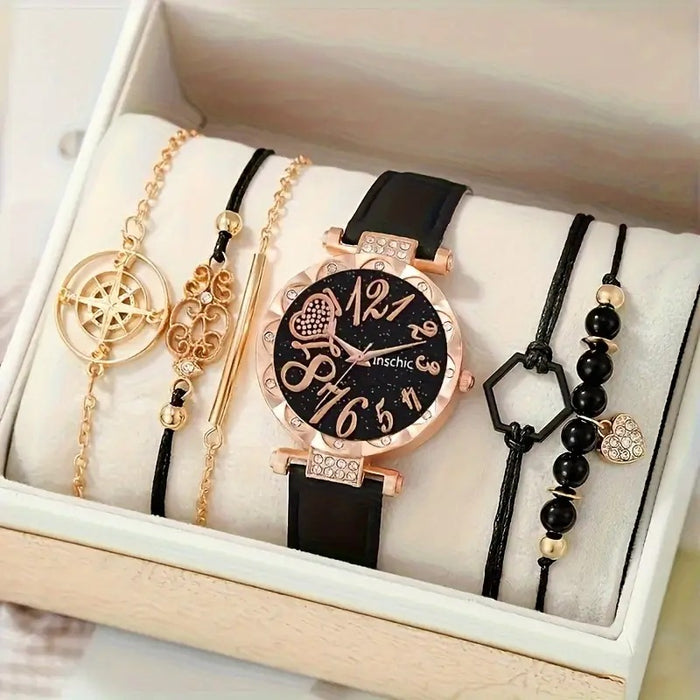 Wholesale Women's Diamond Studded Dial Belt Quartz Watch Bead Bracelet Set Watch JDC-WH-Xilu003