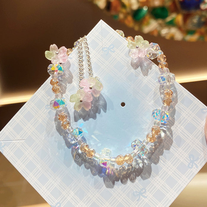 Wholesale Pink Flower Imitation Crystal Bracelet Stylish Gift Jewelry Accessory MOQ≥3