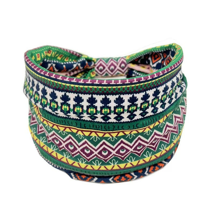 Wholesale Bohemian headband ethnic style printed yoga headband wide edge elastic headband sweat-absorbent headf headdress