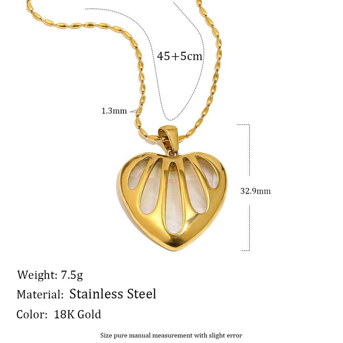 Wholesale Stainless Steel  Abalone Pattern Heart-Shaped Earrings Gold Plated Elegant Niche Light Luxury Necklace