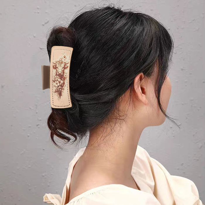 Wholesale Western Style Cactus Print Pattern Leather Hairpin Shark Clip Women' s Grab Clip