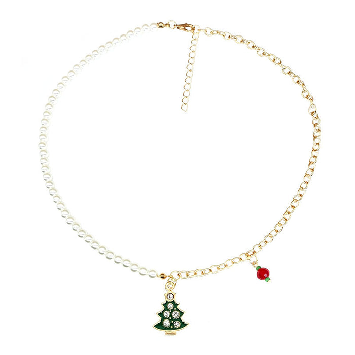 Wholesale Christmas Necklace Alloy Dripping Oil  Snowflake Bell Pearl Christmas Necklace