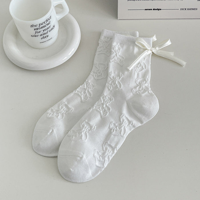Wholesale Bow boneless socks, mid tube pile socks