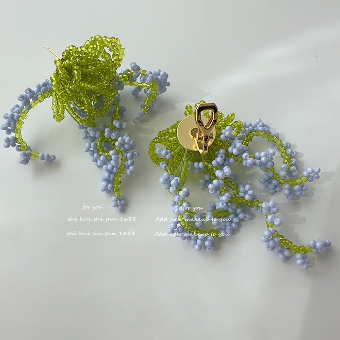 Wholesale Beaded Tassel Flower Sea Waterfall Earrings Women's Handmade Ear Clip