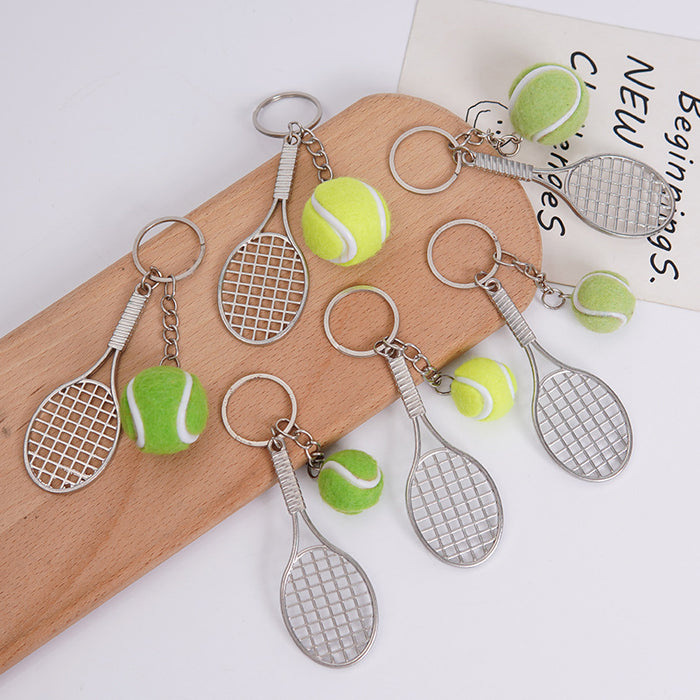 Wholesale Metal Tennis Racket Keychain Pendant Silver Blue Modern Minimalist Fashion Accessory MOQ≥2