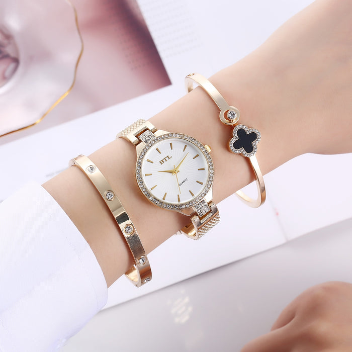 Wholesale Titanium Steel Casual Thin Strap Mesh Strap Quartz Watch + Bracelet Set