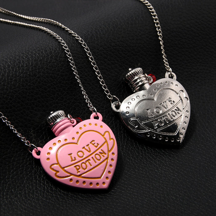 Wholesale Valentine' s Day Heart-Shaped Love Potion Bottle Pendant Necklaces