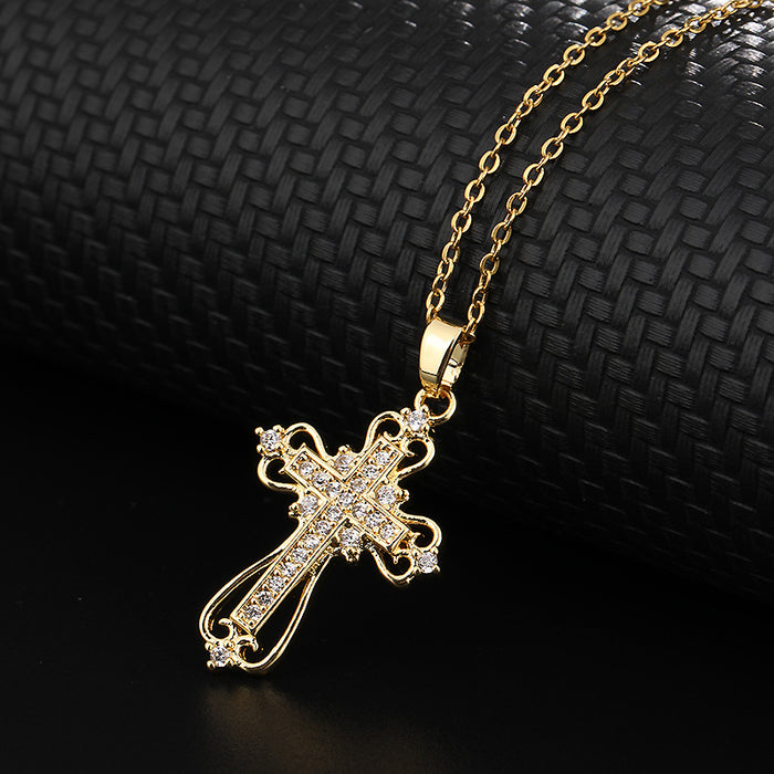 Wholesale Copper Inlaid Zircon Cross Pendant Necklace JDC-NE-ShangY035