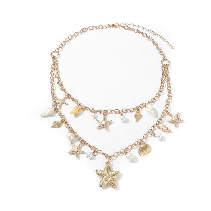 Wholesale Shell and Conch Pendant Necklace, Starfish Imitation Pearl Beaded Jewelry for Women