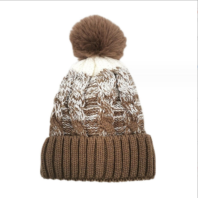 Wholesale fur ball fleece-lined warm knitted winter hat