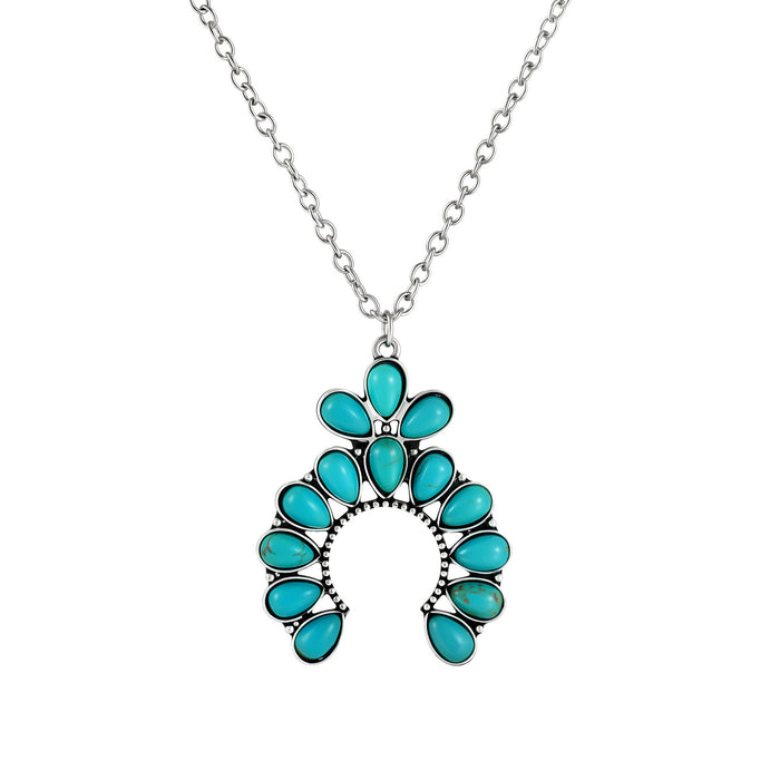Wholesale Turquoise Fan-Shaped Retro Bohemian Necklaces