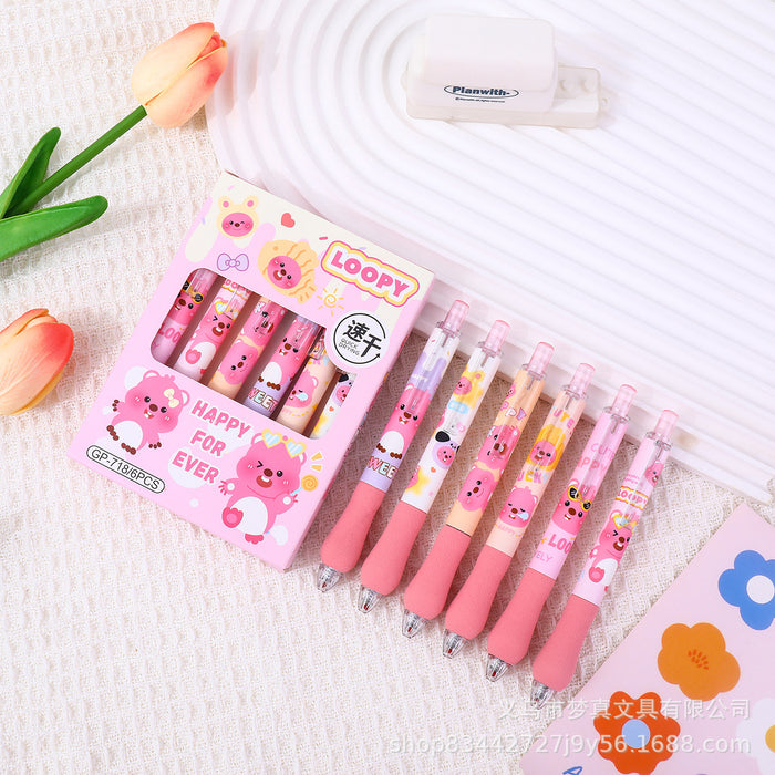 Wholesale 6pcs Multi-series cartoon soft sheath press gel pen high color value student brush pen ST quick-drying carbon black pen