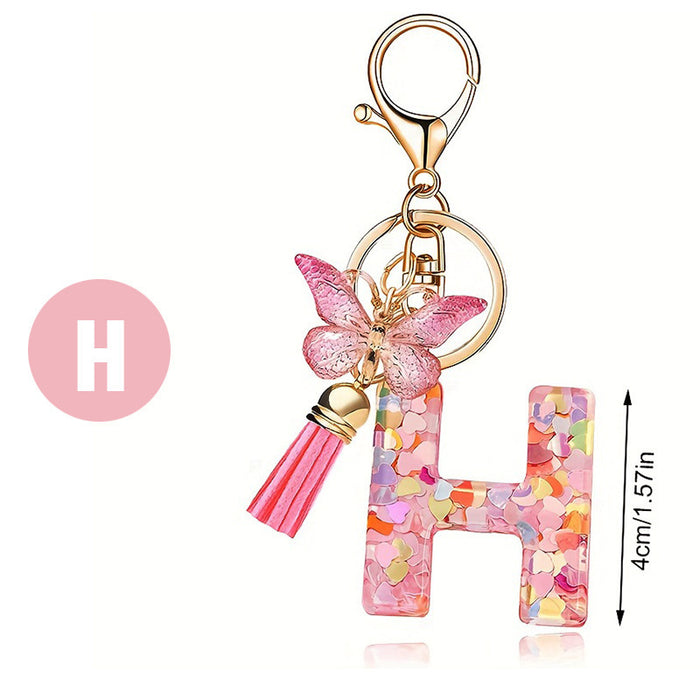 Wholesale Pink Letter Keychain Heart Sequin Butterfly Tassel Keychain Crystal Glue Pendan