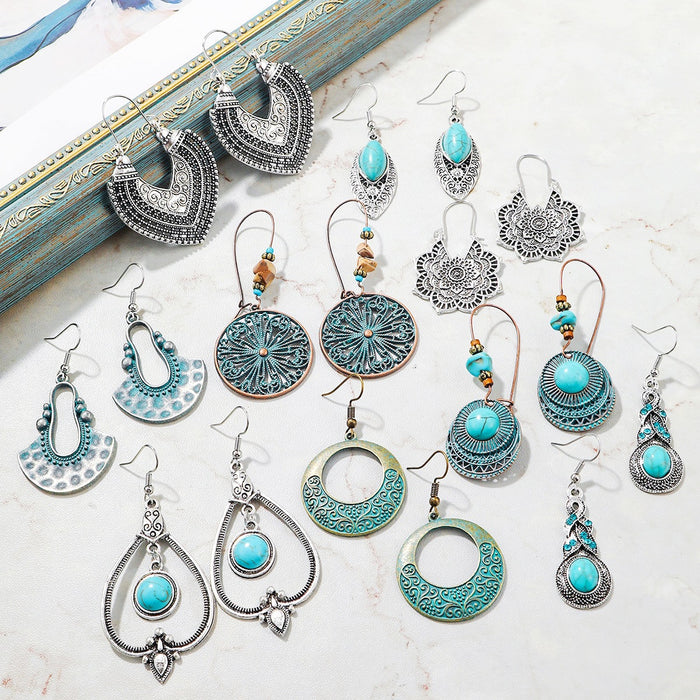 Wholesale Bohemian Retro Vintage Turquoise Earring Set