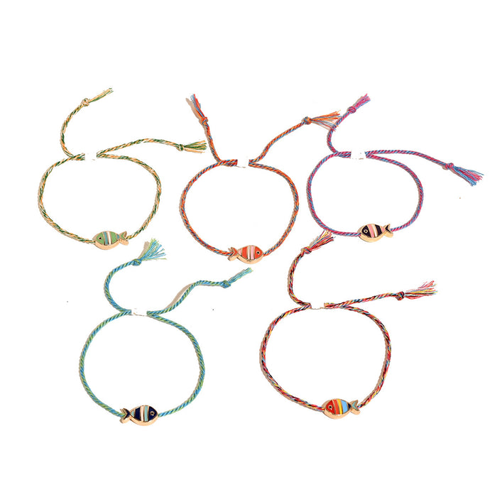 Wholesale Trendy Purple Adjustable Woven Cord Bracelet With Alloy Enamel Fish Pendant Ins Style Women S Jewelry Accessory Party Gift