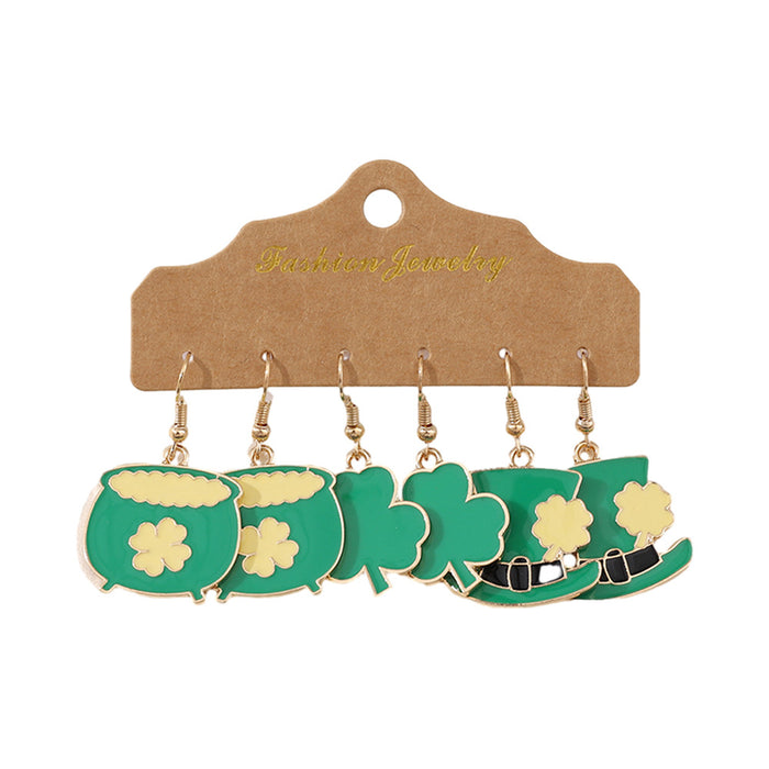 Wholesale Green Clover Leaf Drop Earrings Dripping Oil Alloy 3 Pairs Jewelry Accessory