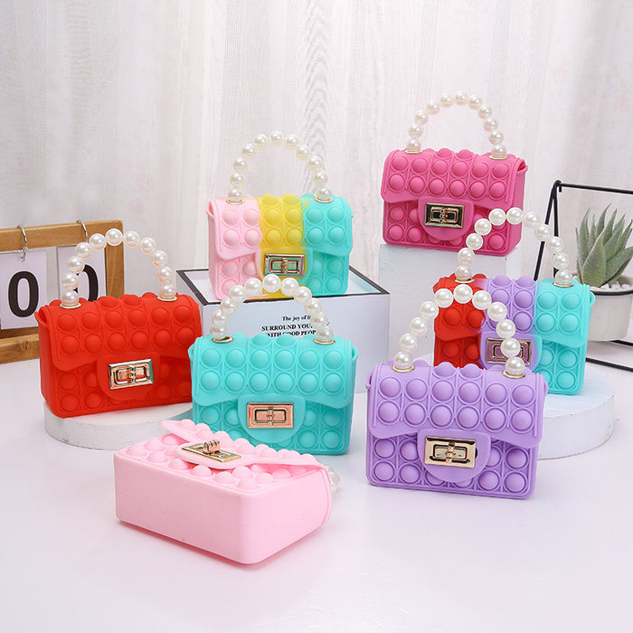 Wholesale PVC Jelly Bag Silicone Coin Purse Children Crossbody Double-sided Bubble Pearl Handbag Chain Bag