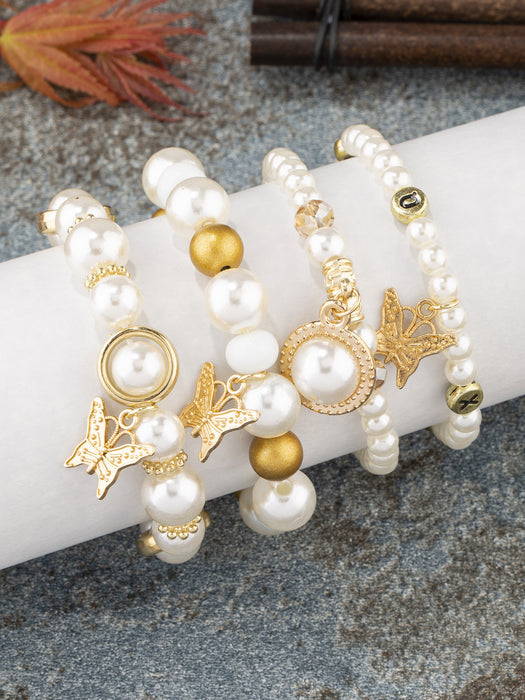 Wholesale Multilayer Pearl Butterfly Stretch Bracelet JDC-BT-Manw002