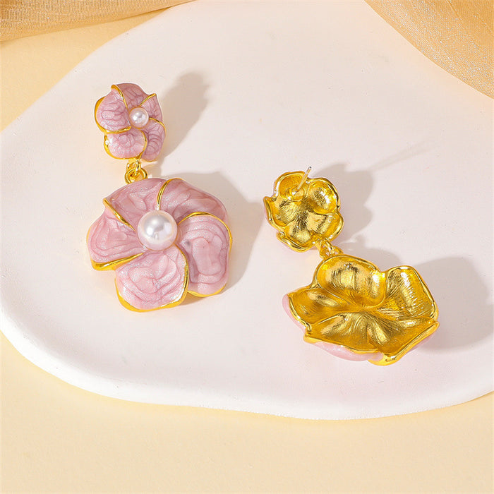 Wholesale Flower Earrings Pink Zinc Alloy Electroplated Fashion Accessory MOQ≥2