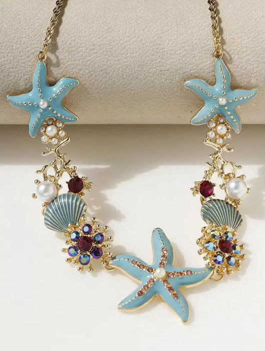 Wholesale Orange Starfish Necklace Colorful beaded Necklace