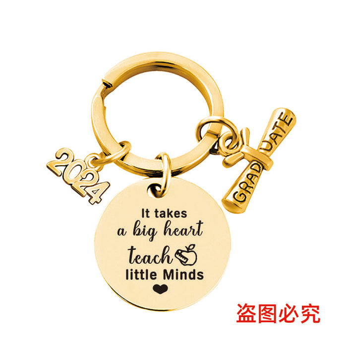 Wholesale Graduation Season Gift Round Stainless Steel Keychain JDC-KC-GangGu049