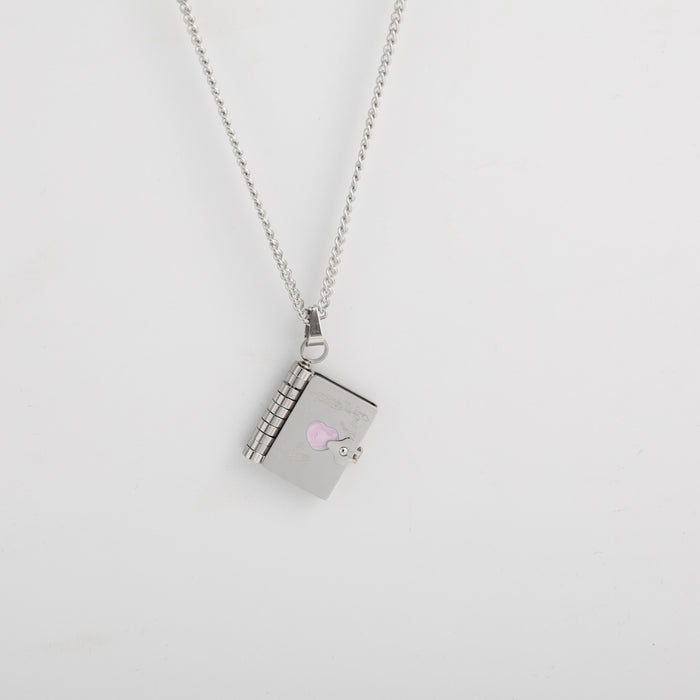 Wholesale Titanium Steel Heart-Shaped Commemorative Butterfly Opening and Closing Book Necklace