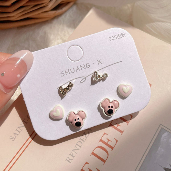 Wholesale  Cartoon Cute Earrings Three-piece Set Women's Silver Needle Children's  Beaver Earrings