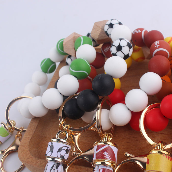 Wholesale printing tassel accessories silicone beads keychain