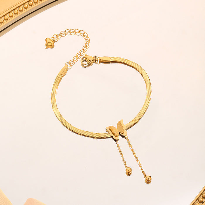 Wholesale Accessories niche luxury stainless steel real gold frosted butterfly pendant exquisite tassel collarbone chain bracelet set
