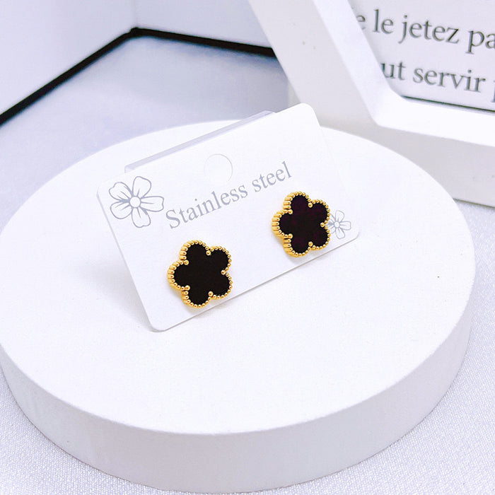 Wholesale Stainless Steel Five-Leaf Clover Bracelet Necklace Earring Set