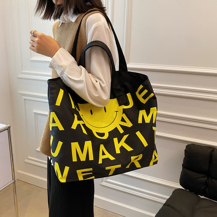 Wholesale Printed Smiley Canvas Bag Shoulder Tote Bag  JDC-HB-YuanDuo023