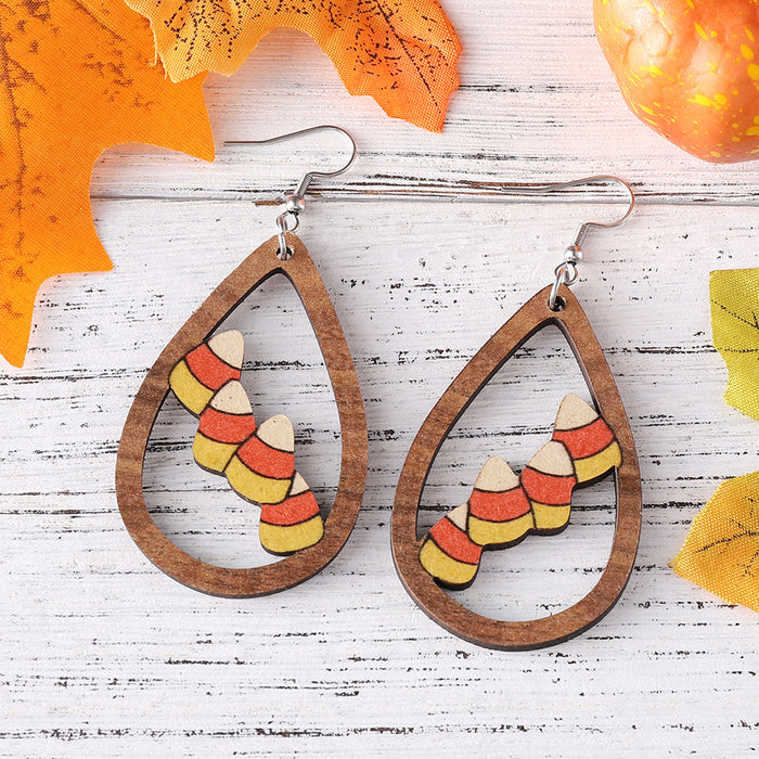 Wholesale Thanksgiving Acorn Water Drop Hollow Pendant Earrings Wooden Autumn Harvest Thanksgiving Double-Sided Earrings