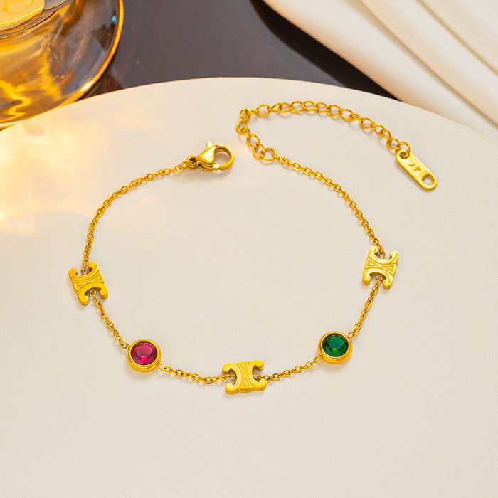 Wholesale titanium steel colorful stone bracelet for women light luxury niche design clavicle chain JDC-BT-Kucai003