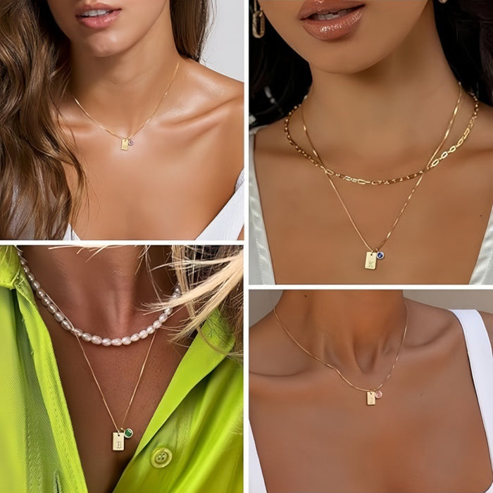 Wholesale New genuine gold plated versatile 26 letter square pendant necklace for commuting and simple accessories