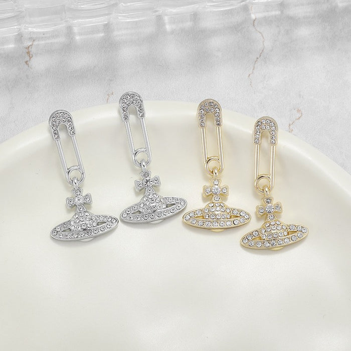 Wholesale Diamond-encrusted Saturn-shaped stud earrings