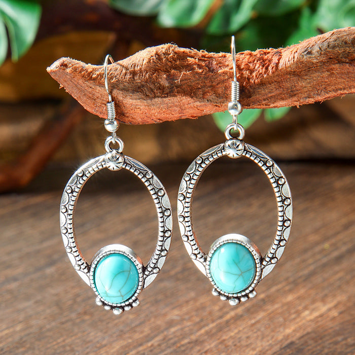 Wholesale 2pcs geometric metal turquoise bohemian earrings