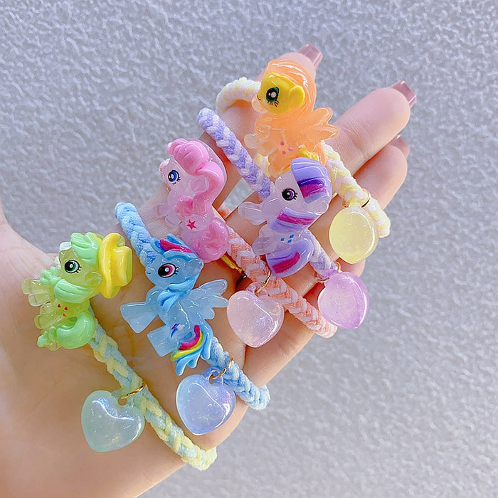 Wholesale Cartoon Jelly Luminous Pony Strap Woven Hanging Beads Hair Rope Hair Loop Student Children High Elastic Horsetail Tie Head Jewelry
