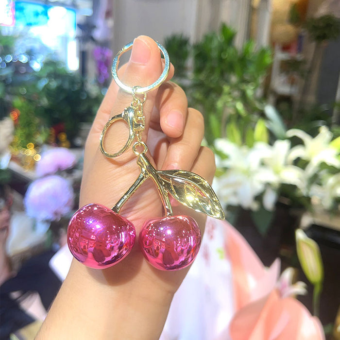 Wholesale Electroplated Cherry Keychain Acrylic Cartoon Pendant Fashion Bag Charm MOQ≥2