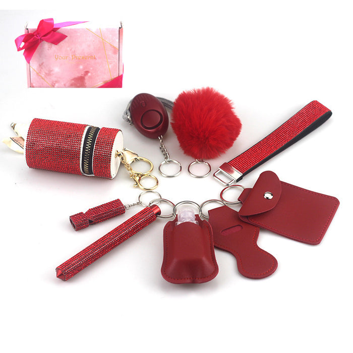 Wholesale Multifunctional Leather Pom Pom Keychain Diamond 9-piece Set JDC-KC-TouMS046